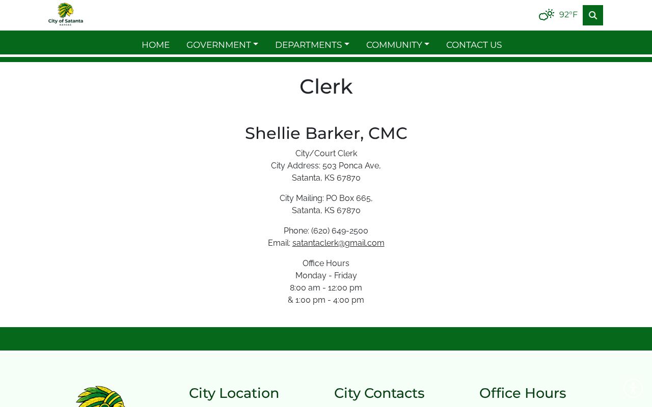 Satanta City and Court Clerk public office listing
