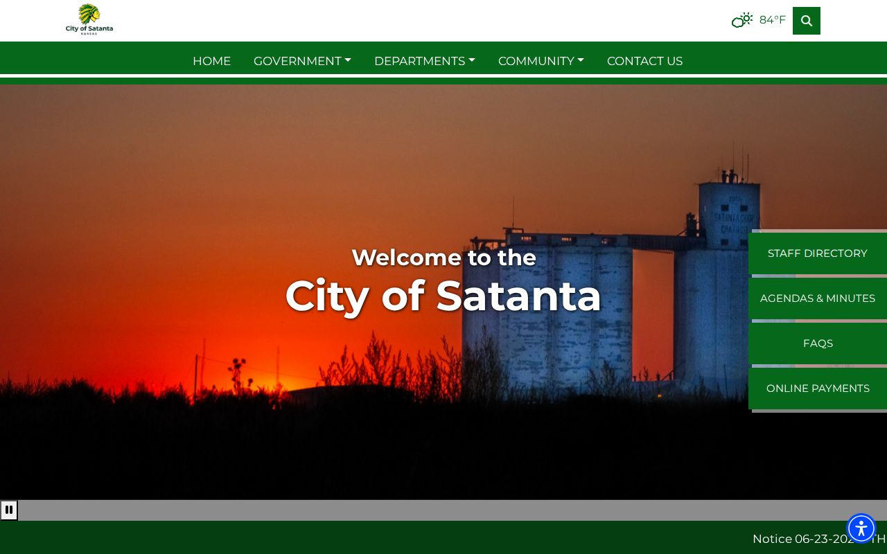 Official Satanta City Hall page used for municipal court date confirmation