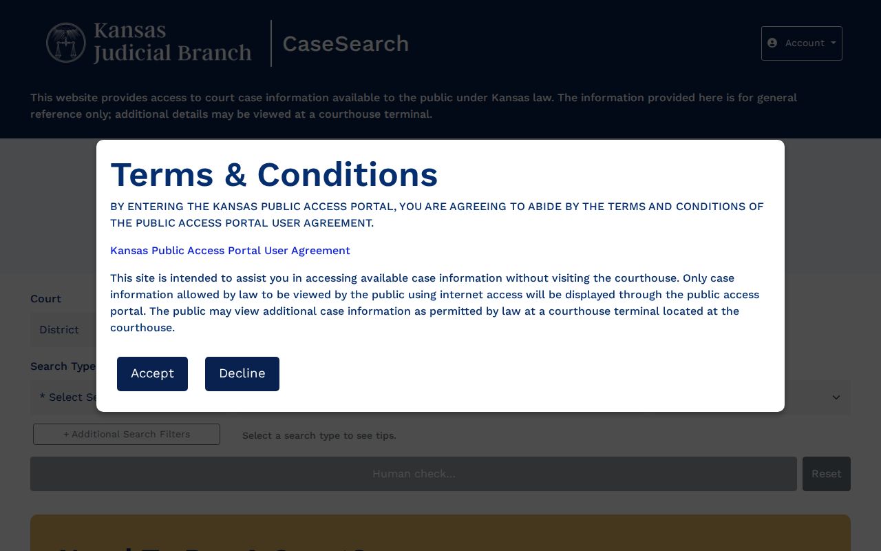 Haskell County court docket search controls in Kansas CaseSearch
