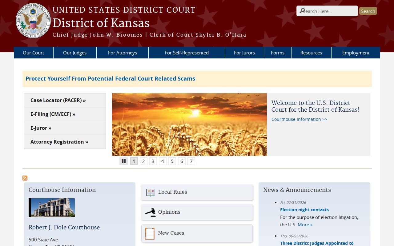 Official United States District Court for the District of Kansas home page